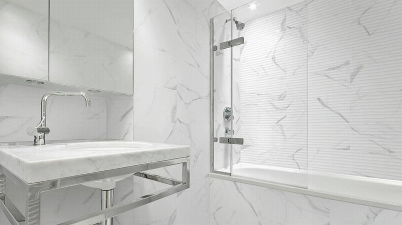 Alma White Marble Effect Ceramic Feature Wall Tile 30x60cm First4tiles - White Marble Effect Wall Tiles Bathroom