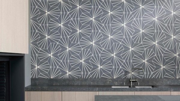Stratford Blue Lily Pad Hexagonal Wall & Floor Tiles 18x21cm