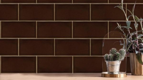 V&A Collection Puddle Glaze Teapot Brown Wall Tiles 15.2×7.6cm